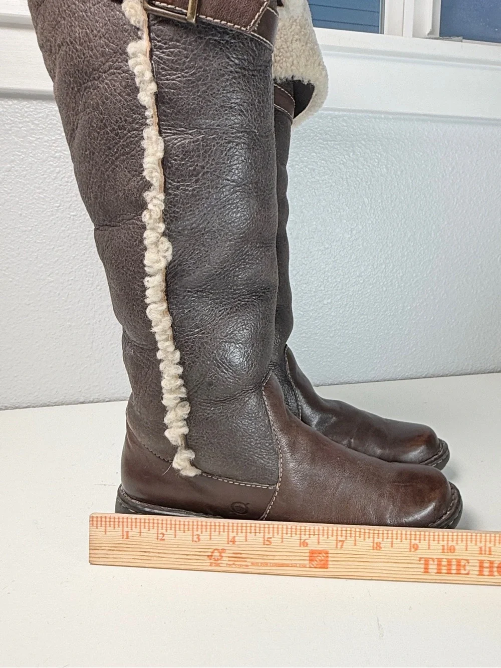 Born Leather Shearling Fold Over Tall Boots Brown Womens Size 8 EU 39